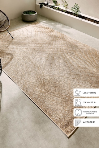 Ocean Home Textile Leke Tutmaz İç Dış Mekan Bej Renk Desenli Halı Kilim 160 X 230 Cm