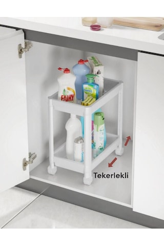 Maja Beyaz 2 Katllı Tekerlekli Raf Raf, Banyo Dolabı Düzenleyici Beyaz