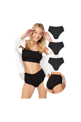 Yüksek Bel Basic Lazer Kesim Bikini Külot 3'Lü Paket - 5-Çok Renkli-M Çok Renkli