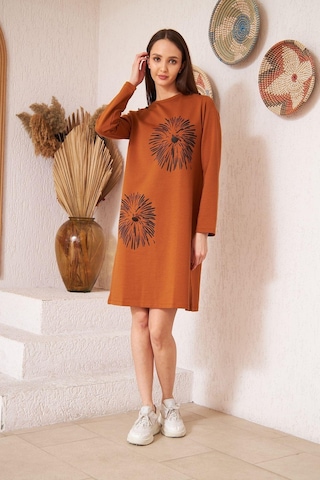 Darlin Moda Taba Baskılı Düğme Detaylı Tunik DM60346 Çok Renkli