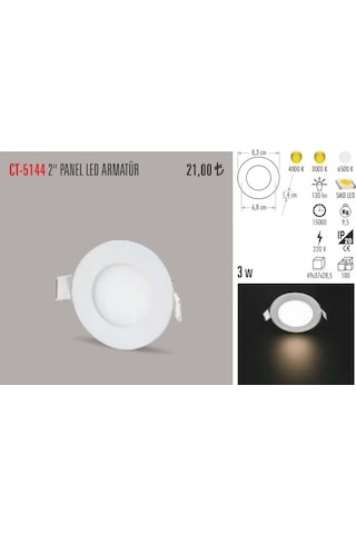Cata Ct-5144 10 Adet 3w Slim Led Panel Alüminyum - Beyaz Işık