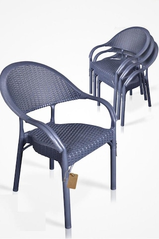 4 Adet Bambu Rattan Kollu Sandalye Koltuk Antrasit Antrasit