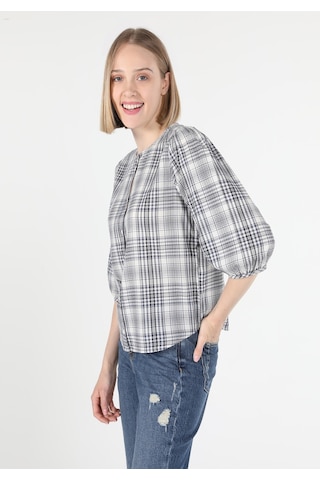 Colins Regular Fit Yuvarlak Yaka Ekoseli Kadın Lacivert Uzun Kol Gömlek Cl1059778 Q1.v2 Nav Lacivert