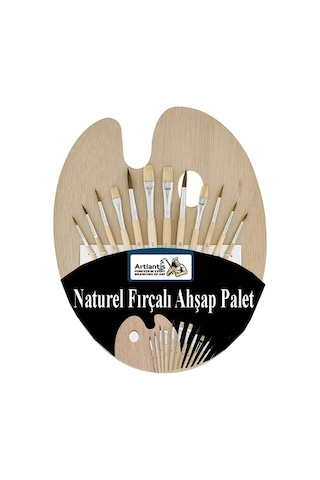 Ahşap Palet Oval Naturel 12 Li Resim Fırçası Seti 1 Paket Yuvarlak Ve Kesik Uçlu Boyama Fırçası Akrilik Yağlı Guaj Boya