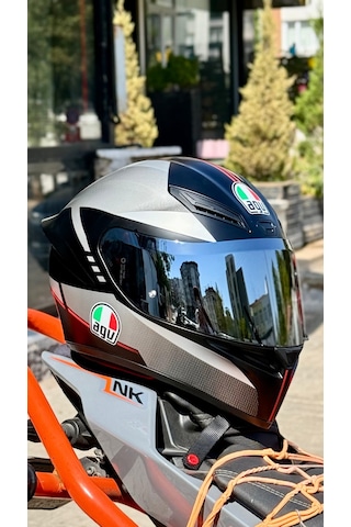 Agv K1 S Lap Matt Black Grey Red Kapalı Kask Silver Vizör + Şeffaf Vizör Gri