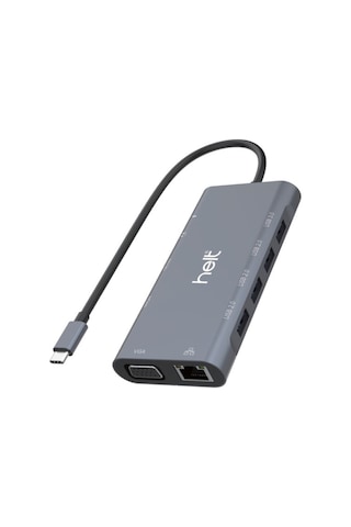 Helt Ht-ot01 Usb + Hdmı + Vga + Type-c + Jack + Ethernet + Sd Kart To Type-c Dönüştürücü Gri
