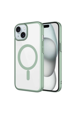 Apple Uyumlu iPhone 15 Plus Kılıf Wireless Şarj Özellikli Sert Pc Zore Mat Riksos M-safe Kapak Yeşil