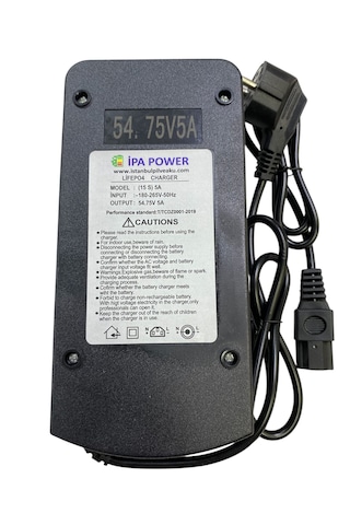 İpa Power 15s 54.75 Volt 5 A. Lifepo4 Batarya Şarj Cihazı Siyah