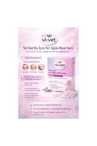 Vi-vet Yüz İçin Sir Ağda Bant Seti, Pudralı, Hassas Ciltler, 24 Yüz Bandı Ve 3 Temizleme Mendili
