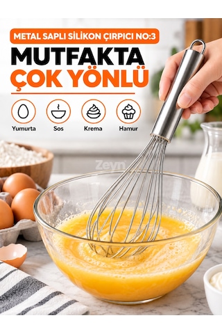 Metal Saplı Silikon Çırpıcı No:3 Yumurta Çırpıcı Ve Hamur Karıştırıcı Mutfak Gereci
