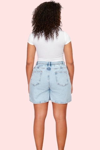 Ersefa Kadın Pamuklu Denim Şort Beli Lastikli Geniş Paça Yazlık Günlük K Açık Mavi