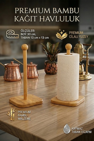 Ahşap Bambu Bardak Kupa Fincan Askılığı Kağıt Havluluk 2li Set