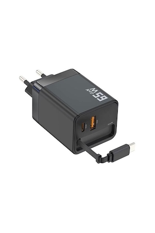 65w Süper Hızlı Şarj Cihazı Dahili Type-c Kablo Usb-c & Usb-a Çıkış Çoklu Cihaz Desteği