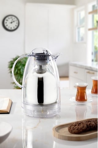 1.5 Lt Isı Yalıtımlı Çay Ve Soğuk Su Termosu Şeffaf 12 Saat Sıcak Tutar& İçi Camdır Beyaz - Şeffaf