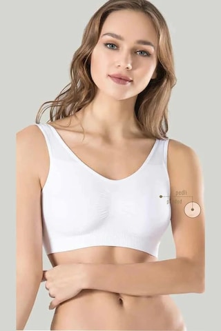 Melonika Kadın Beyaz Kalın Askılı Çıkarılabilir Pedli Örme Seamless Dikişsiz Basic Büstiyer Çok Renkli