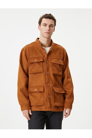 Koton Süet Görünümlü Ceket Slim Fit Cep Detaylı Düğmeli Kahverengi 4Wam20199Hw 4Wam20199Hw517 Kahverengi