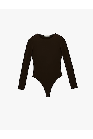 Koton Uzun Kollu Bisiklet Yaka Slim Fit Bodysuit Kahverengi 6sak80059ek Kahve