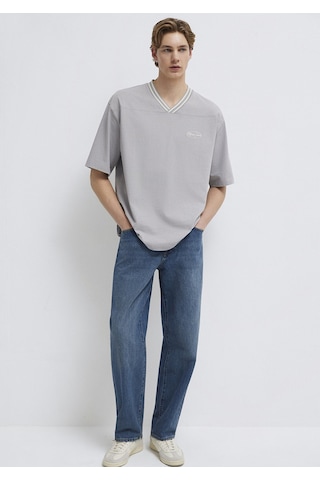 Mavi - Mavi Jeans Nakışlı V Yaka Gri Tişört 0613171-80615 Gri