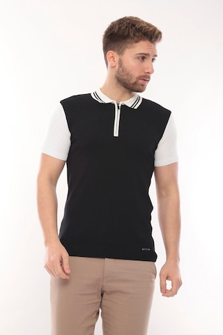 Fore Sport Tişört Kısa Kol Triko Polo Yaka Fermuarlı Siyah Beyaz