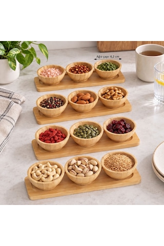 Bambu Üçlü Sosluk Stantlı Dörtlü Set Kahverengi