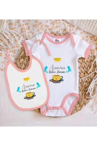 Bk Kids Annemin Kahve Zamanı Tasarımlı Pembe Bebek Body Zıbın Ve Çok Renkli