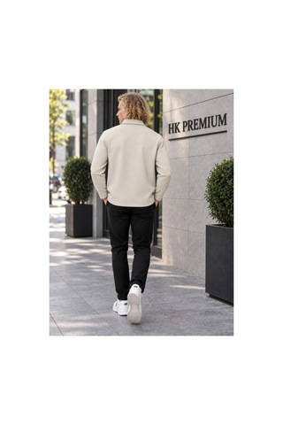 Hk Premium Erkek Gri Double Face Pike Gömlek Ceket Regular Fit, Çıtçıtlı, Uzun Kollu, Smart Casual Bej