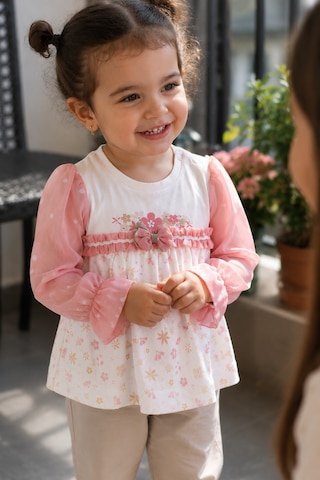 Babyhola Tül Kol Detaylı Kız Çocuk %100 Pamuk Mevsimlik Takım 13672 Somon