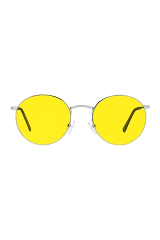 Unisex Altın Rengi Polarize Yuvarlak Retro Gözlük Yeşil - Turuncu 99689310