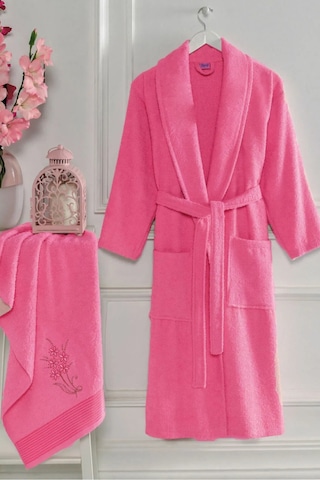 Eponj Home Bornoz - Nakışlı Havlu Seti Cora Fuşya L/xl+45x85cm Fuşya