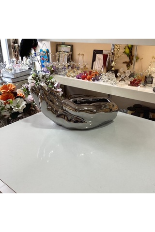 Dekoratif Biblo El Seramik Gümüş Renk