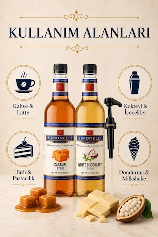 Simonelli Karamel + Beyaz Çikolata Aromalı Kahve ve Kokteyl Şurubu Seti 2 x 700 ML