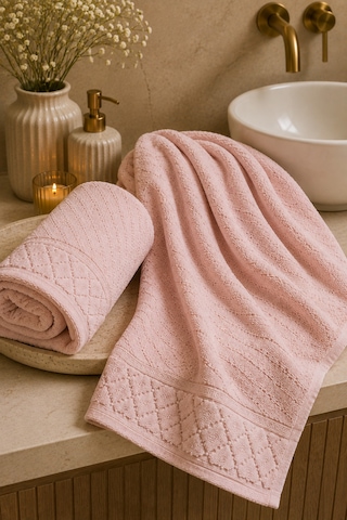 Kristal 2 Li Banyo Havlu Seti 50 90 Baş Havlusu + 90 150 Banyo Havlusu - Pudra