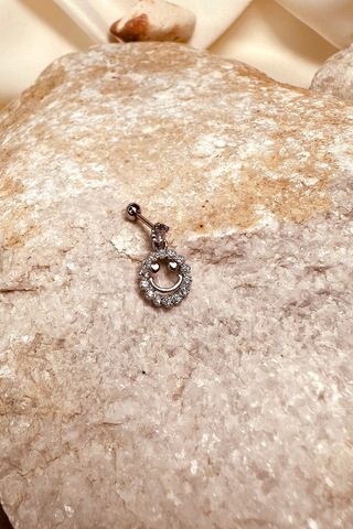 Gülen Sürat Halka Sallantılı Model Zirkon Taşlı Silver Stainless Steel Çelik Piercing Tragus Helix Gümüş