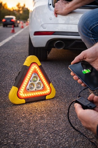 Şarjlı Led Üçgen İkaz Lambası Acil Durum Feneri Usb Şarjlı Yol Güvenlik Işığı