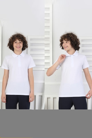 Modanino 2'li T-shirt Erkek Çocuk %100 Pamuk Okul Tarz 5-13 Yaş 12277 Beyaz
