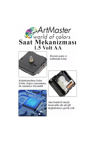 Duvar Saat Mekanizması 1 Adet 10 Mm Şaft Sessiz Saat Motoru Akrep Yelkovan Okul Deney Saat Yapım Seti Siyah