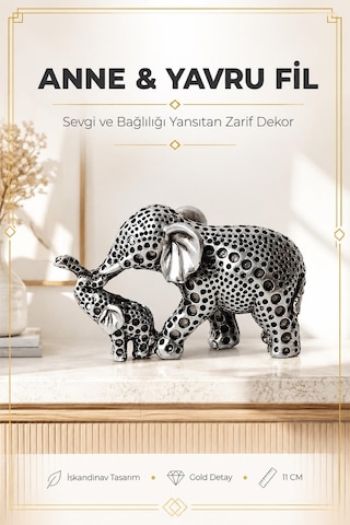 Anne Yavru Fil Biblo 11 Cm İskandinav Dekoratif Obje Ev Ofisi Masa Konsol Hediyesi Renkli Tasarım
