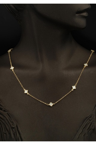 Bilezikci Beyaz Yoncalı Kolye Bileklik 14 Ayar Set