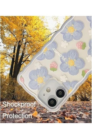 Xspring Telefon Kılıfı, Şeffaf Yumuşak Tpu Kılıf, Mavi Yaban Mersini Çiçek Desenli, İle Uyumlu Telefon 12 Modeli, Kadınlar Ve Kızlar İçin Şık Dalga Tasarım