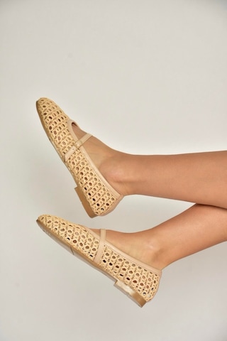 Fox Shoes Y267272709 Ten Örgü File Görünümlü Kadın Babet Ten