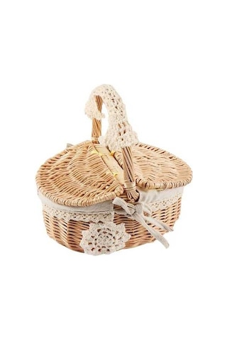 Bosphorusboutique02 Kahverengi Ahşap Hasır Sepet, Sepet Hasır Kamp Piknik Seti Kahverengi