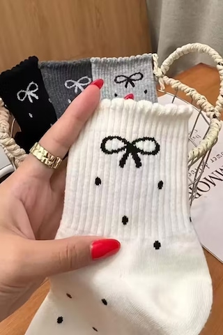 Hitit Socks Kadın 4 Çift Kurdale Ve Puantiye Desenli Günlük Kullanıma Uygun Japon Tarzı Kolej Çorap Çok Renkli