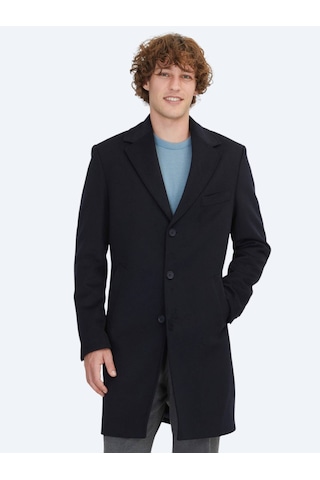 Kip Lacivert Regular Fit Kruvaze Yaka Casual Dokuma Palto Lacivert