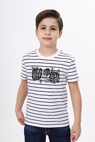 Toontoy Kids Toontoy Erkek Çocuk Baskılı Bisiklet Yaka Kısa Kollu Çizgili Tişört Lacivert