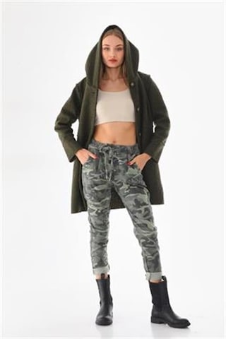 Eren Style Italyan Beli Bağlamalı Kamuflaj Desenli Dar Paça Pantolon-9078 Haki