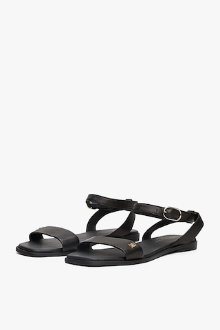 Tommy Hilfiger Kadın Th Ankle Strap Deri Sandalet - Siyah Triple Black