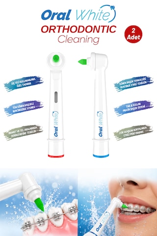 Oral White Orthodontic Cleaning Arayüz Fırçası Başlığı Diş Teli Olanlara Özel Dönen Başlıklı 2 Adet Yedek Başlık
