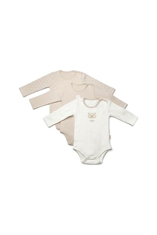 Bebek 3'lü Uzun Kollu Body %100 Organic Pamuk, Yenidoğan Serisi -csy8124 Ekru