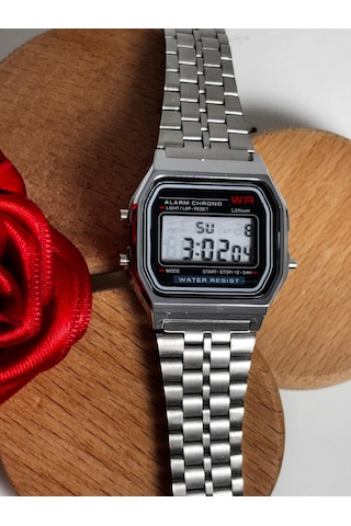Yafani Retro Dijital Çelik Kol Saati Gümüş