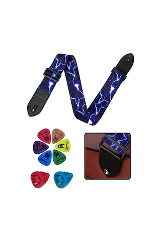 Midex Sr-11bl-pak Desenli Gitar Omuz Askısı Metal Capo 2 Pena Kutusu 6 Pena